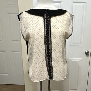 Max and Riley Women's M Black/Ivory Polka Dot Lace Trim Sleeveless Blouse